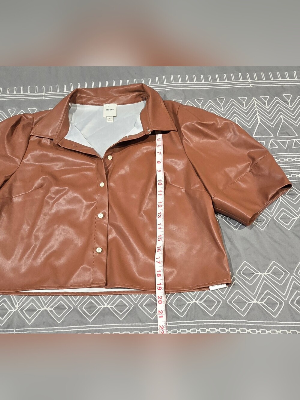 Maeve Lantern Sleeve Faux Leather Blouse Size Medium - Picture 3 of 7